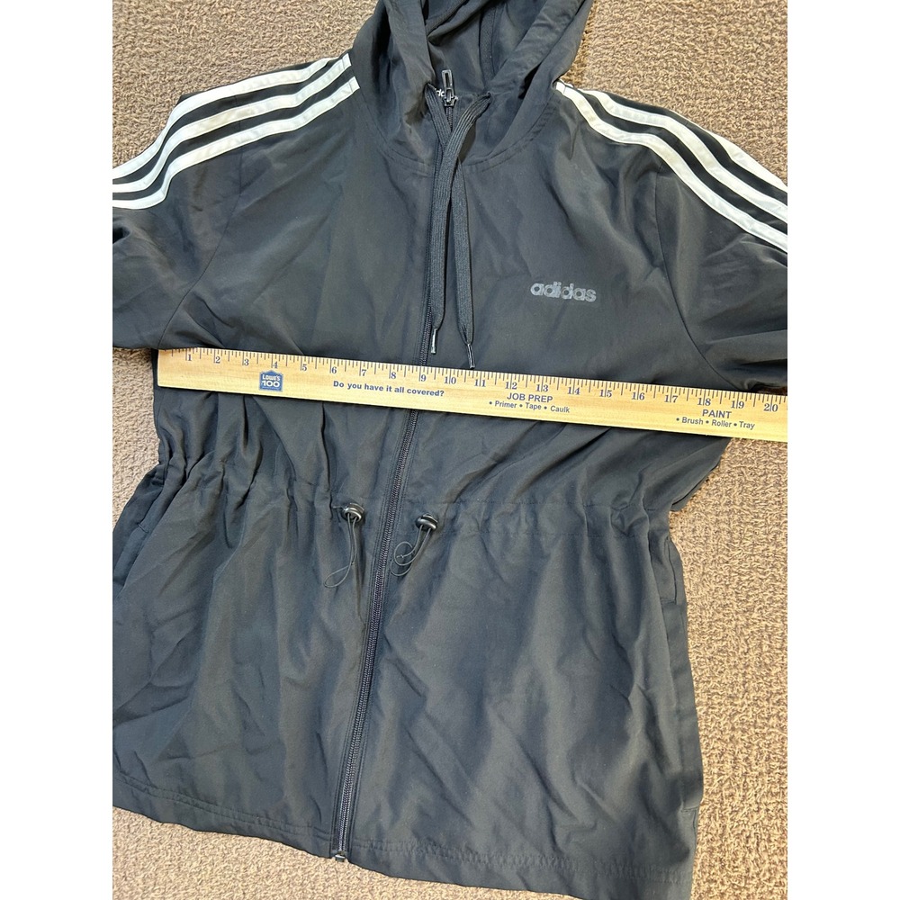 Adidas Womens Black 3-Stripe Full Zip Hooded Windbreaker Jacket Size M - Picture 6 of 8